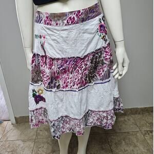 Kessley Tiered Embroidered Peasant Skirt Knee Length SIze Large